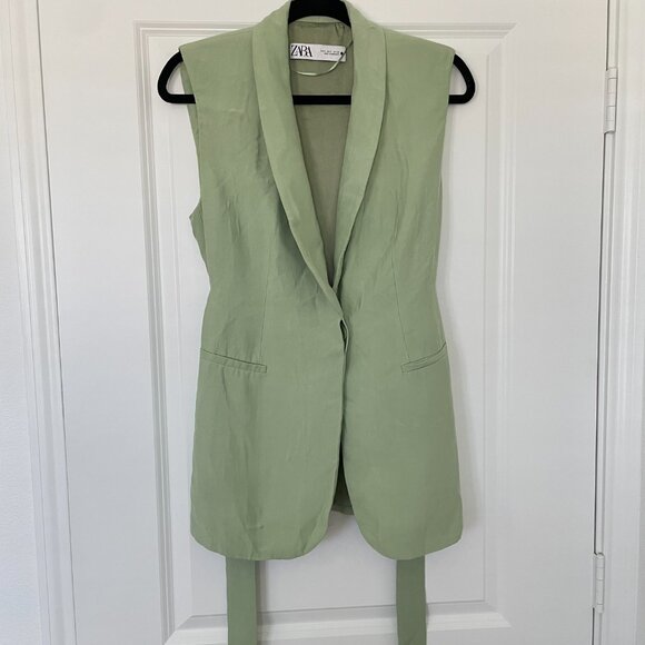 ZARA Mint Green Tuxedo Collar Vest – Size Small, Co-Ord Set Top - Picture 2 of 10